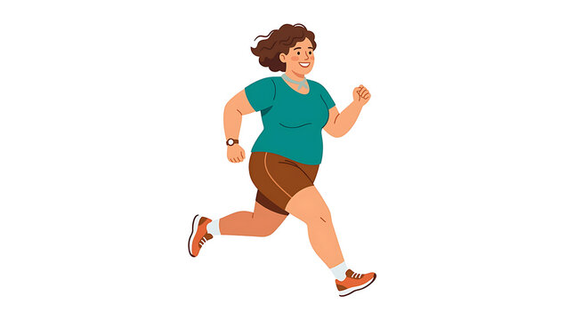 Illustration of a Plus Size Woman Jogging and Exercising Isolated on White Background