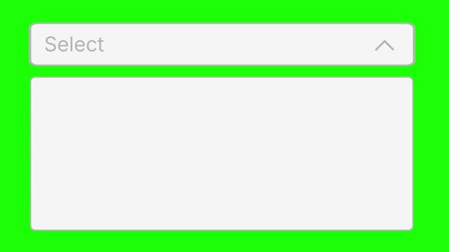 User interface mouse cursor clicking dropdown menu option animation on green screen