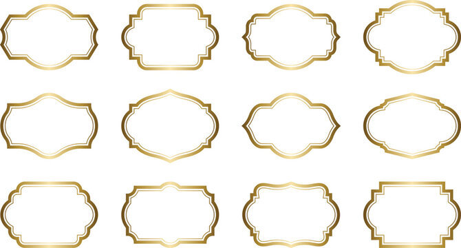 Decorative metallic frames in classic retro style. Vertical Logo Frames, Label Shapes and Badge Templates Set. Collection for premium cosmetics, gourmet products and luxury branding.
