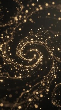 Elegant abstract golden light particles flowing through a dark background, creating a luxurious cinematic motion background for advertising and creative projects.
