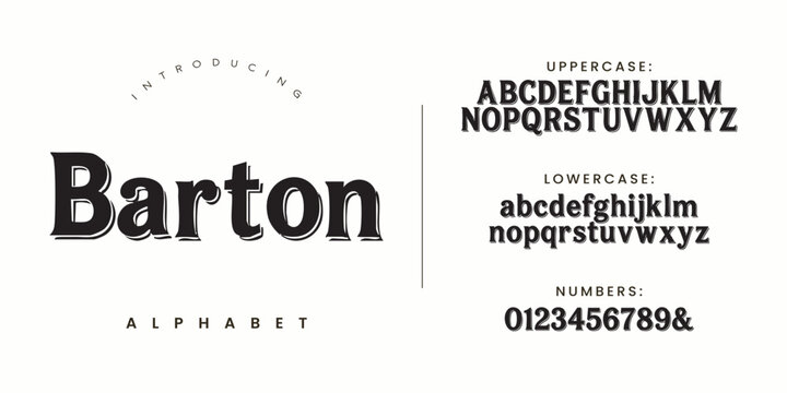 Barton bold slab serif vintage font alphabet design poster concept style