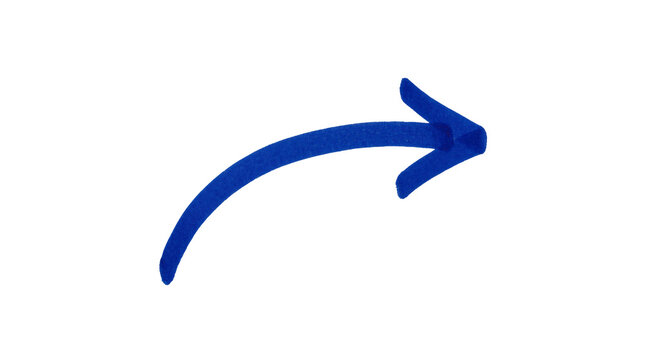 Blue curved arrow is drawn on a gray background, pointing towards the upper right corner of the frame.