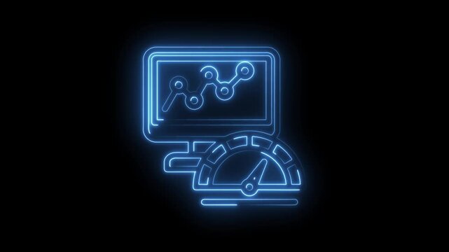 Neon glowing speed meter and graph on computer screen abstract digital technology concept icon