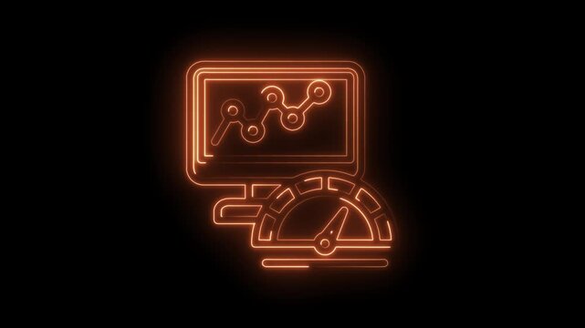 Neon glowing dashboard speed indicator and computer screen with data graph abstract digital... icon