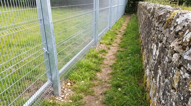 Tall New Security Fence Stopping Short Of An Old Wall as a Security Loophole Metaphor