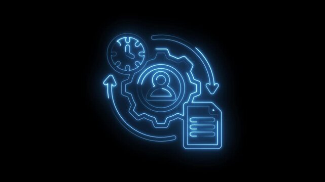 Neon blue glowing icon representing workflow efficiency time management and human resources