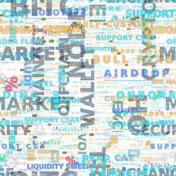 Seamless crypto blockchain pattern with finance text and symbols