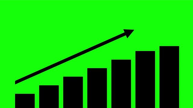 minimalist black business graphic bar and rising arrow isolated on green screen. increase growth bar animation. simple chart animation.