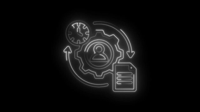Business process management icon with gears human silhouette clock and document symbolizing
