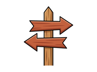 Wooden signpost with two directional arrows pointing left and right, isolated on a white background, for navigation and wayfinding © Sefat