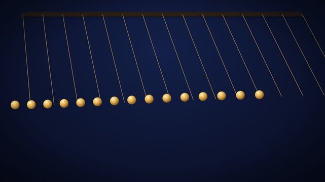 Brass pendulum wave forming traveling patterns on navy
