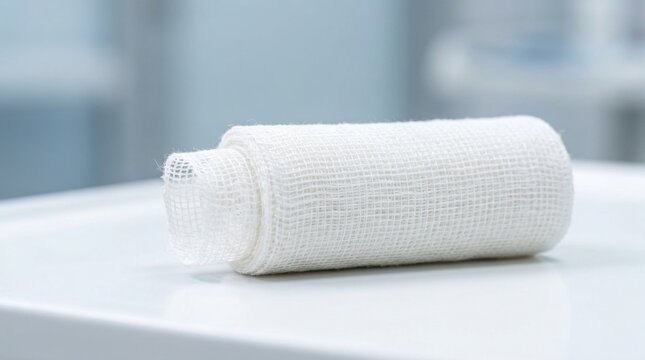 White medical gauze bandage roll for first aid injury treatment in a professional hospital clinic setting