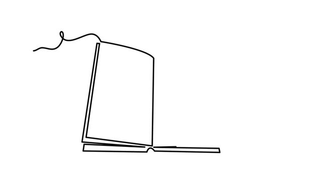Open book with flipping pages one line art animation, continuous line drawing reading education library motion, knowledge learning literature education 4k self-drawing video