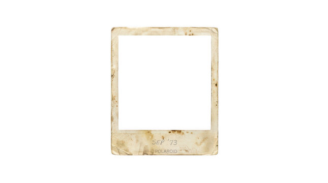 Old polaroid photo frame from september 1973, isolated on transparent background