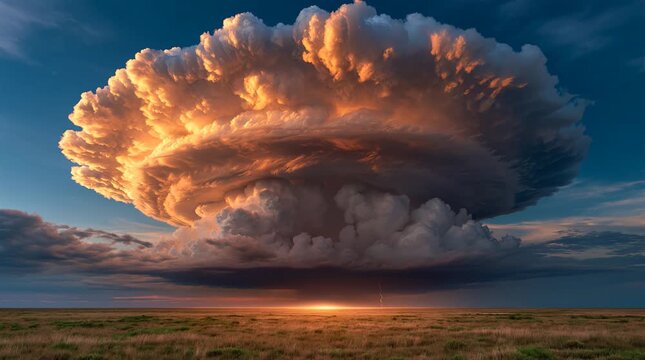 Supercell Thunderstorm With Lightning Over Open Plains