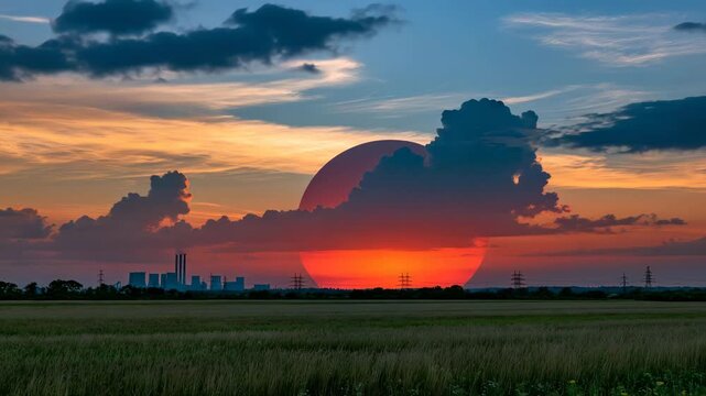 Orange Smog Sunset Over Empty Industrial Outskirts