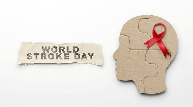 World stroke day medical awareness with human head puzzle and ribbon