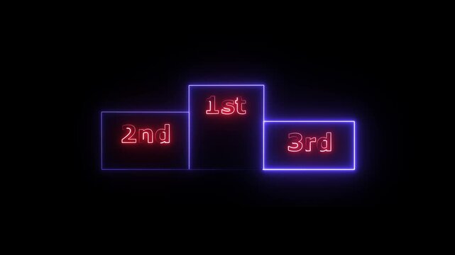 An animated neon winner podium with glowing blue and red outlines and red 1st, 2nd, and 3rd place labels against a dark background.