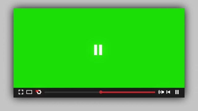 Green screen multimedia player animation on white background, video player animated, Media video player playback with alpha channel. interface overlay. isolated black. template mouse cursor. Pause