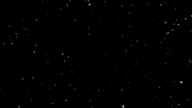 Natural real snow falling , isolated on black background