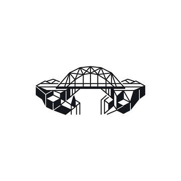 Minimalist geometric bridge icon, abstract architectural structure vector illustration.