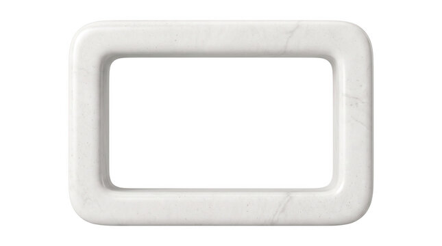 A simple white rectangular plastic frame with rounded corners featuring a clean minimalist design presented as an isolated object on a transparent background isolated on transparent background