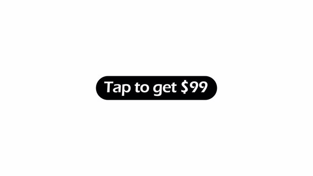 Animated $99 cash reward button animation in 4k animation with alpha channel  tap to get money button icon sign animated on transparent background top to get $99 dollar animation 