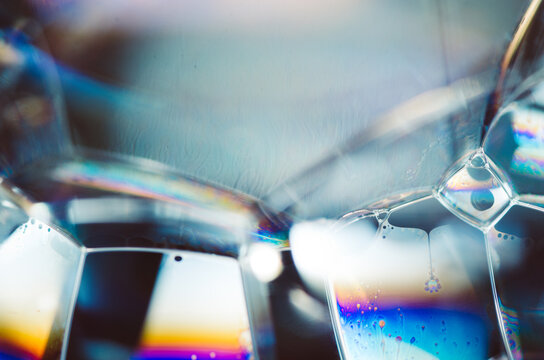 macroshot of iridescent soap foam 