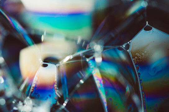 macroshot of iridescent soap foam 