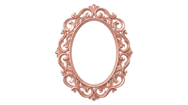 An ornate vintage oval picture frame with intricate golden carvings featuring a classic baroque style design presented as an isolated on transparent background