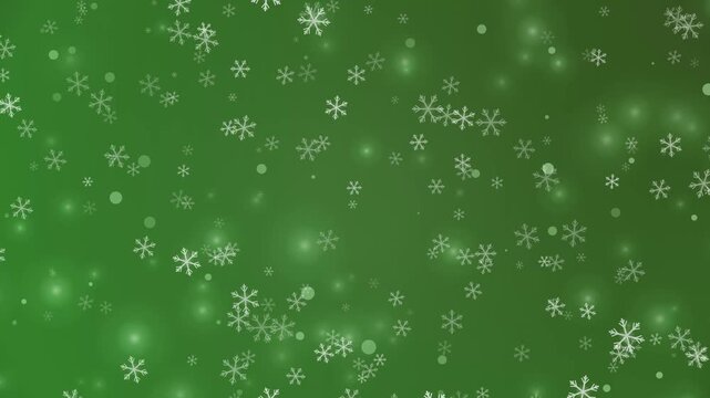Animated White Snowflakes Falling Gently Over a Solid Green Background
