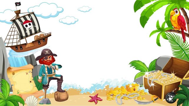 Cartoon Pirate Island Frame with Copy Space Animation