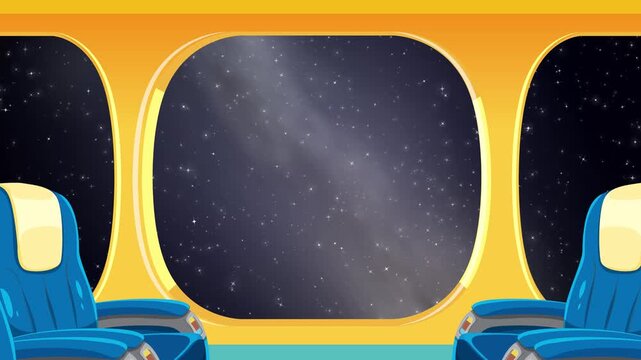 Animation of Retro Futuristic Train Window View Traveling Through Starry Outer Space