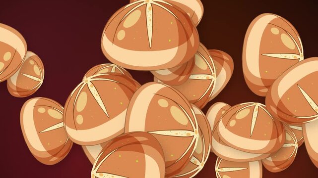 Animated Bursting Bakery Bread Rolls on Dark Mesh Background
