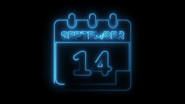 September fourteenth neon calendar animation reminder special date event save the date 3d rendering