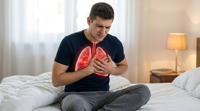 World pneumonia day concept with man suffering from lung infection