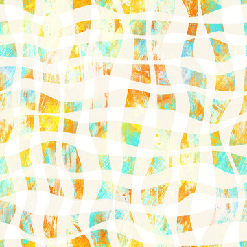 Calm Wavy Summer Textured Grid. Decorative seamless pattern. Repeating background. Tileable wallpaper print.
