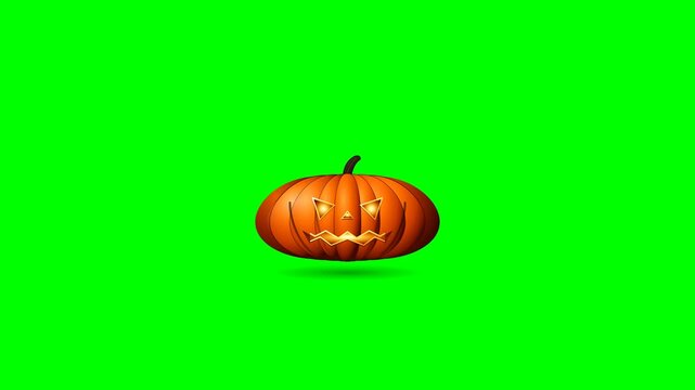 4K 30fps motion graphic stock asset on pure chroma key green background (#00FF00) featuring a pumpkin with face reveal, inner glow, squash landing, wobble motion, and seamless looping.