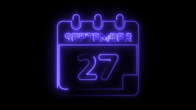 Neon calendar reminder september 27th date glowing dark background