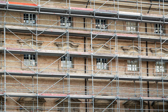 Historic 19th-century palazzo undergoing renovation. Exterior of the palazzo.