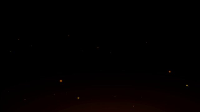 Golden fireflies and magical ember particles floating in a dark night environment with a subtle ground reflection, 4K high resolution cinematic animation for overlay effects.