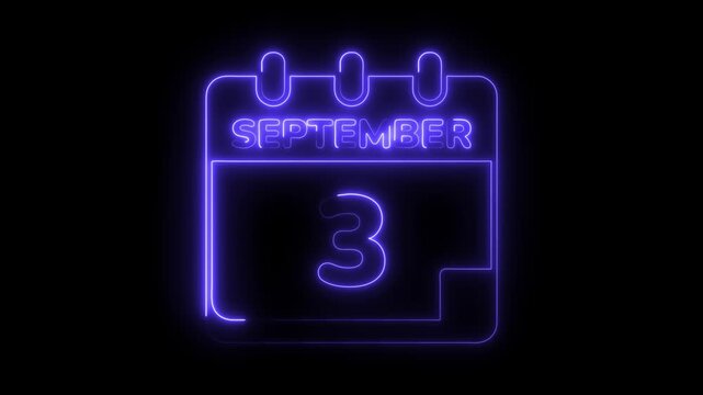 Neon calendar displaying september 3rd on black background for events and reminders
