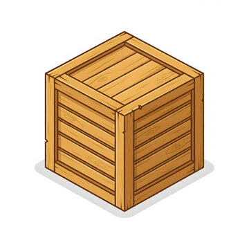 Wooden crate illustration in isometric view showing detailed texture and outline design style