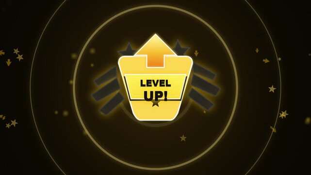 Level up rank achievement design icon element animated loop in gold retro style.