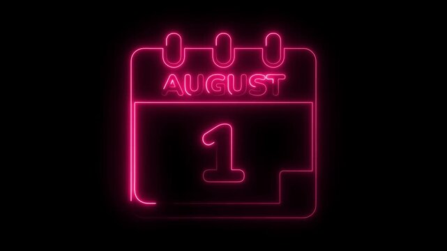 August first neon calendar date reminder on black background neon glow modern design