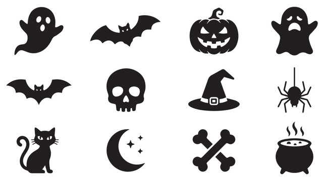 Halloween Spooky Vector Elements Collection &ndash; Ghost, Bat, Pumpkin zand Witch Hat