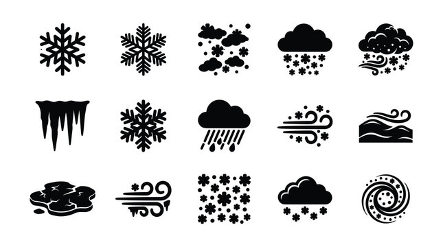 Winter Snowflake Icons Set for Cold Weather Forecast Vector