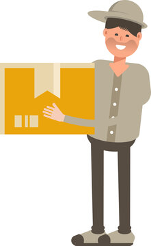 Boy with Cap Character Holding Box
