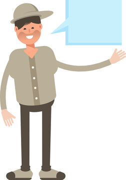 Boy with Cap Character and Speech Bubble
