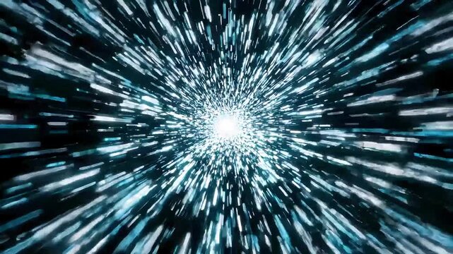 Abstract light streaks simulate a warp speed or hyperdrive effect through space.